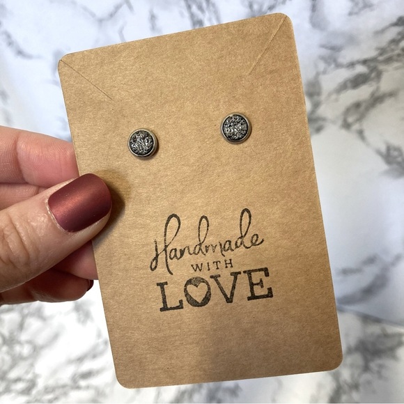 Jewelry - 3/$10!💎Dark Gray Faux Druzy Stone Earrings with Silvertone Base